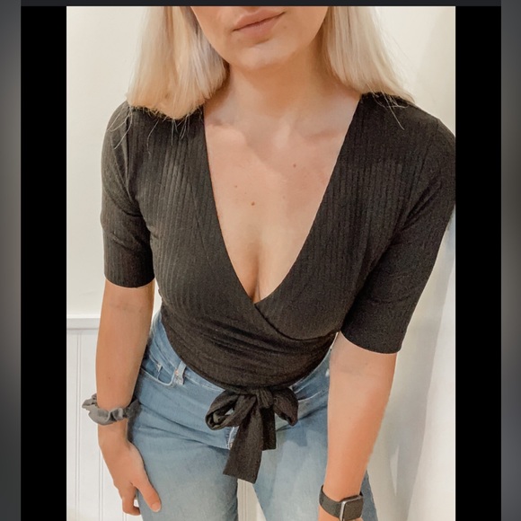 NAADAM Tops - NAADAM Cashmere Blend Olive Green Wrap Sweater